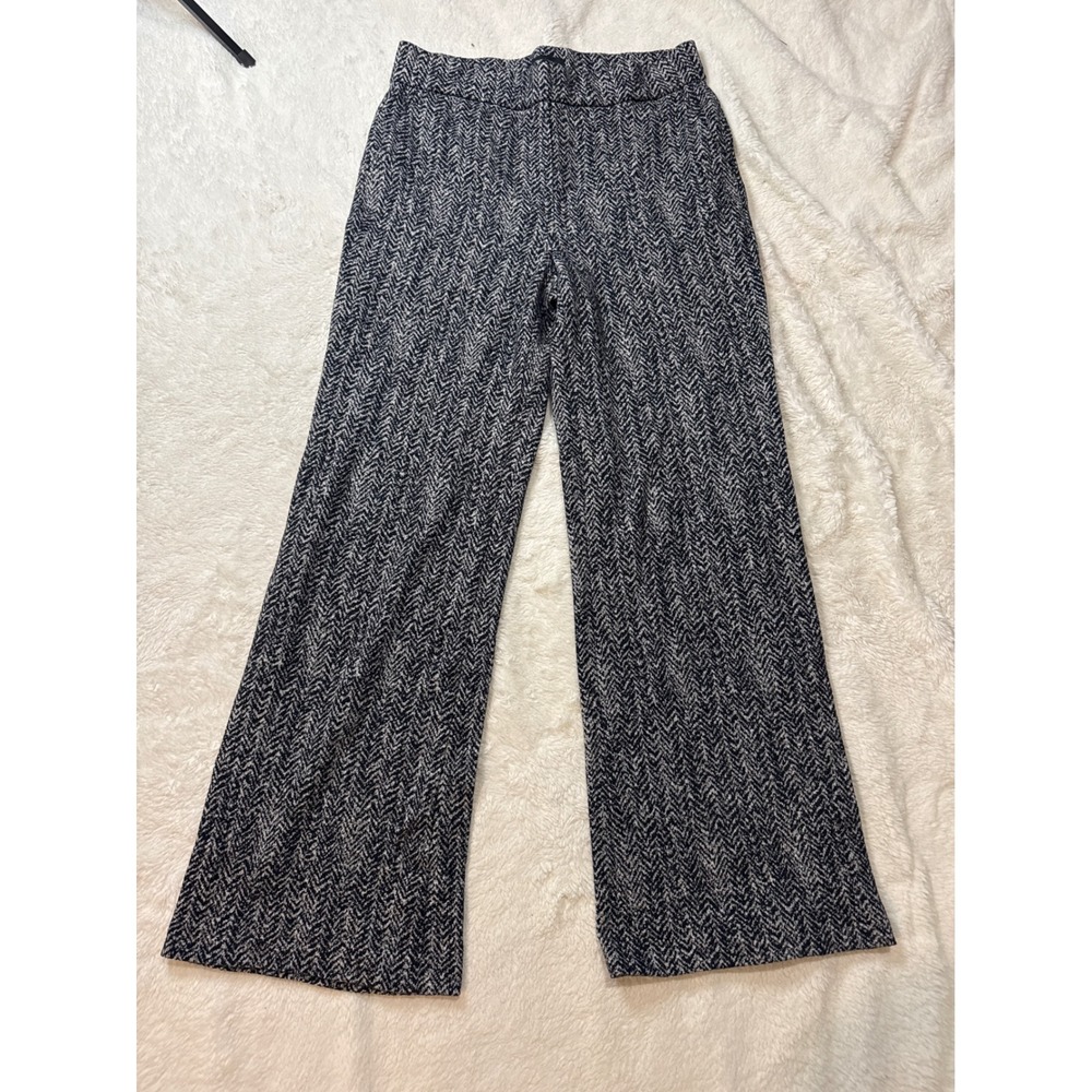 Theory Talbert Pants Women M Black White Excellent Herringbone Knit Wide Leg